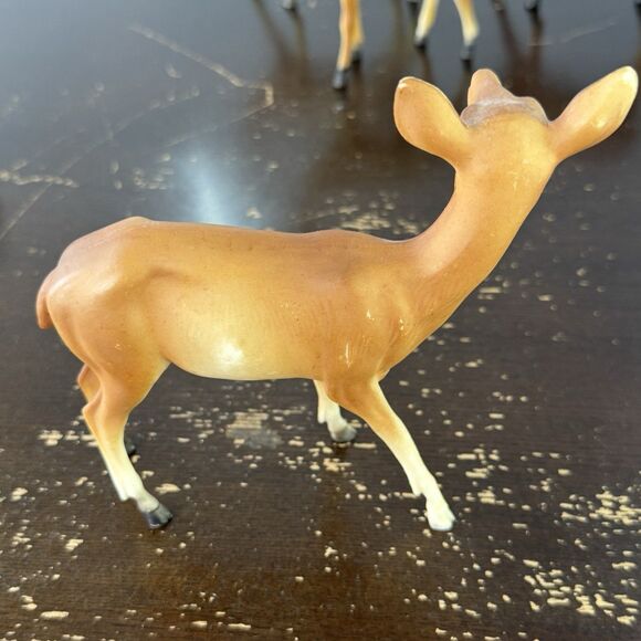 Vtg Celluloid Hard Plastic Deer Figurines Set of 4 Hong Kong 3 Doe 1 Fawn Bambi - Picture 5 of 12